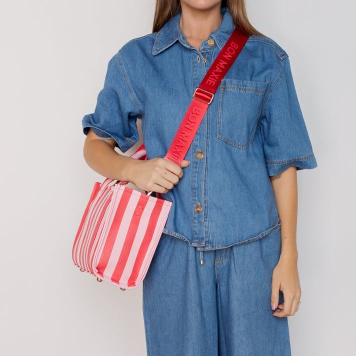 The Mini Bon Vivant Structured Tote -- Pink/Red Stripe