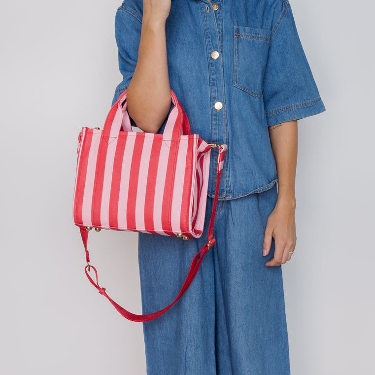 The Mini Bon Vivant Structured Tote -- Pink/Red Stripe