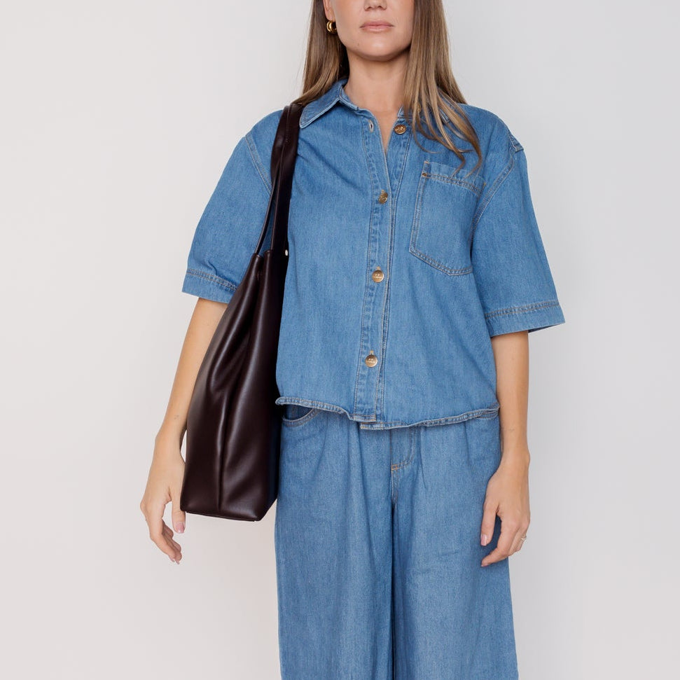 Slouchy Hobo Tote Bag in smooth nappa leather - Dark Chocolate