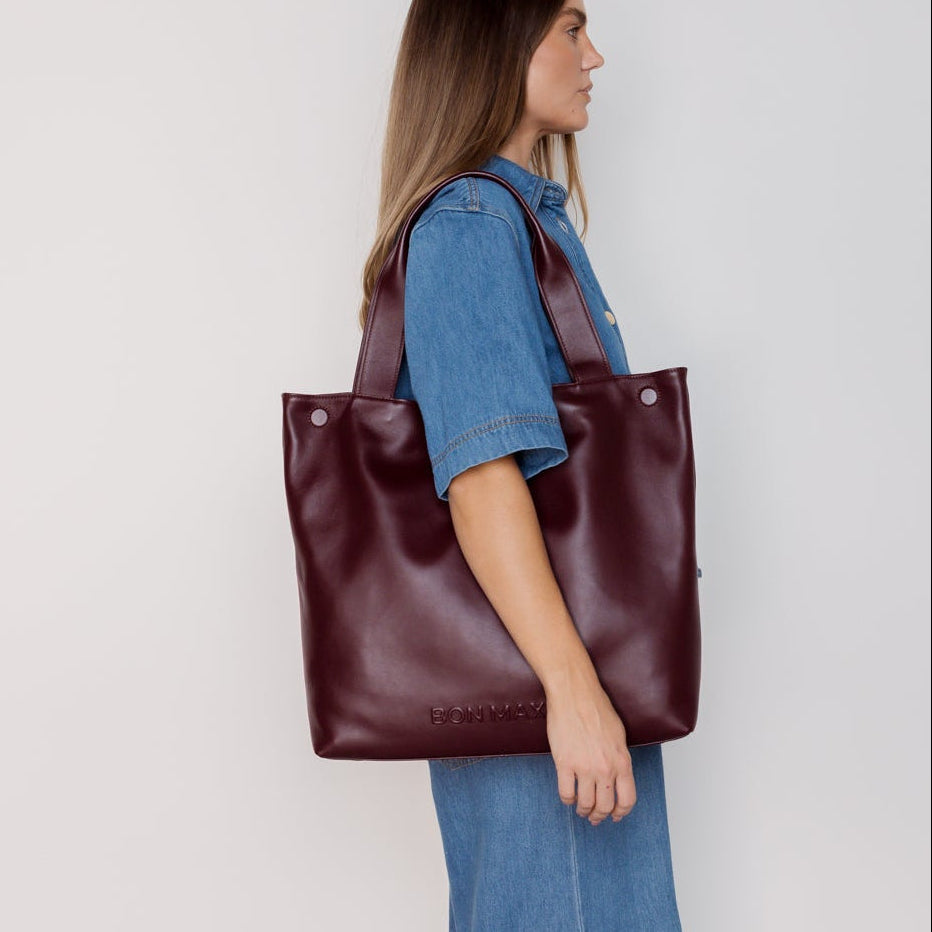 Slouchy Hobo Tote Bag in smooth nappa leather - Burgundy