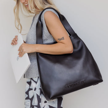 Slouchy Hobo Tote Bag - Black (Leather)