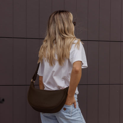 The Slouchy Crescent Crossbody Bag - Nappa Leather -- Dark Chocolate