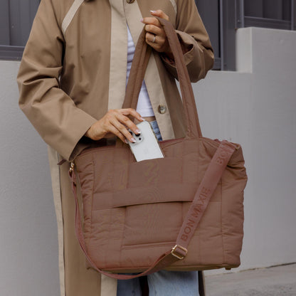 Everyday Tote Bag in washed technical nylon -- Chocolate