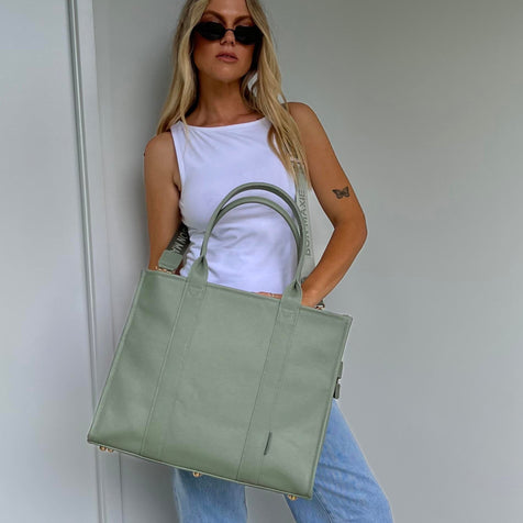 Large Bon Vivant Structured Tote Bag -- Sage
