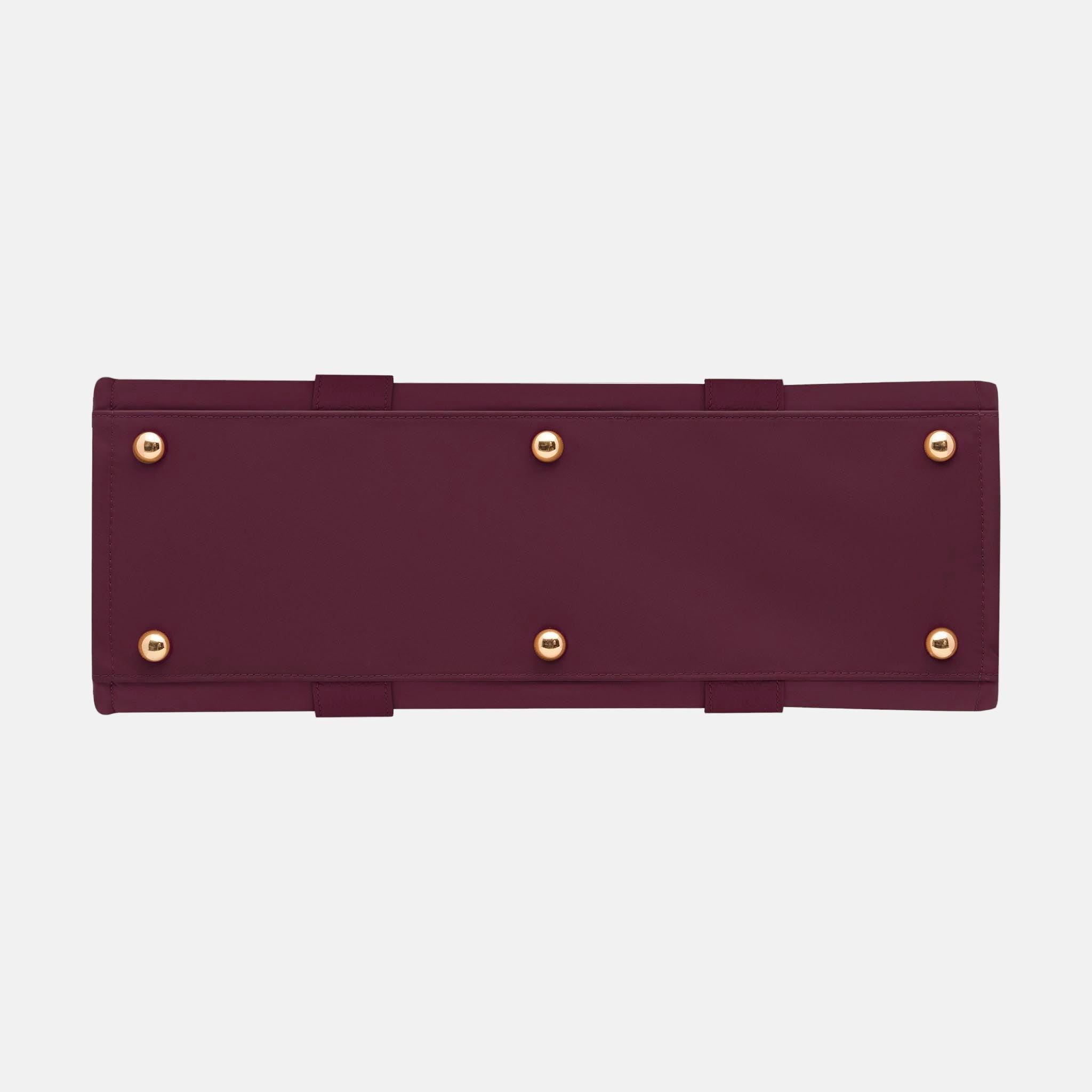 Large Structured Tote Bag in nylon with leather - Burgundy