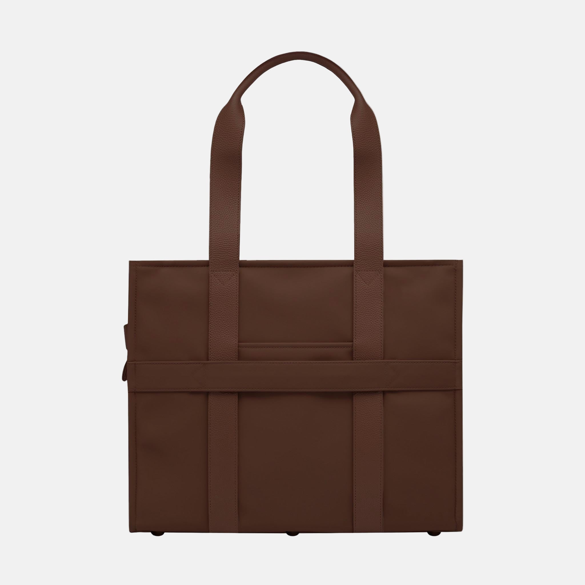 Large Structured Tote Bag in nylon with leather - Chocolate