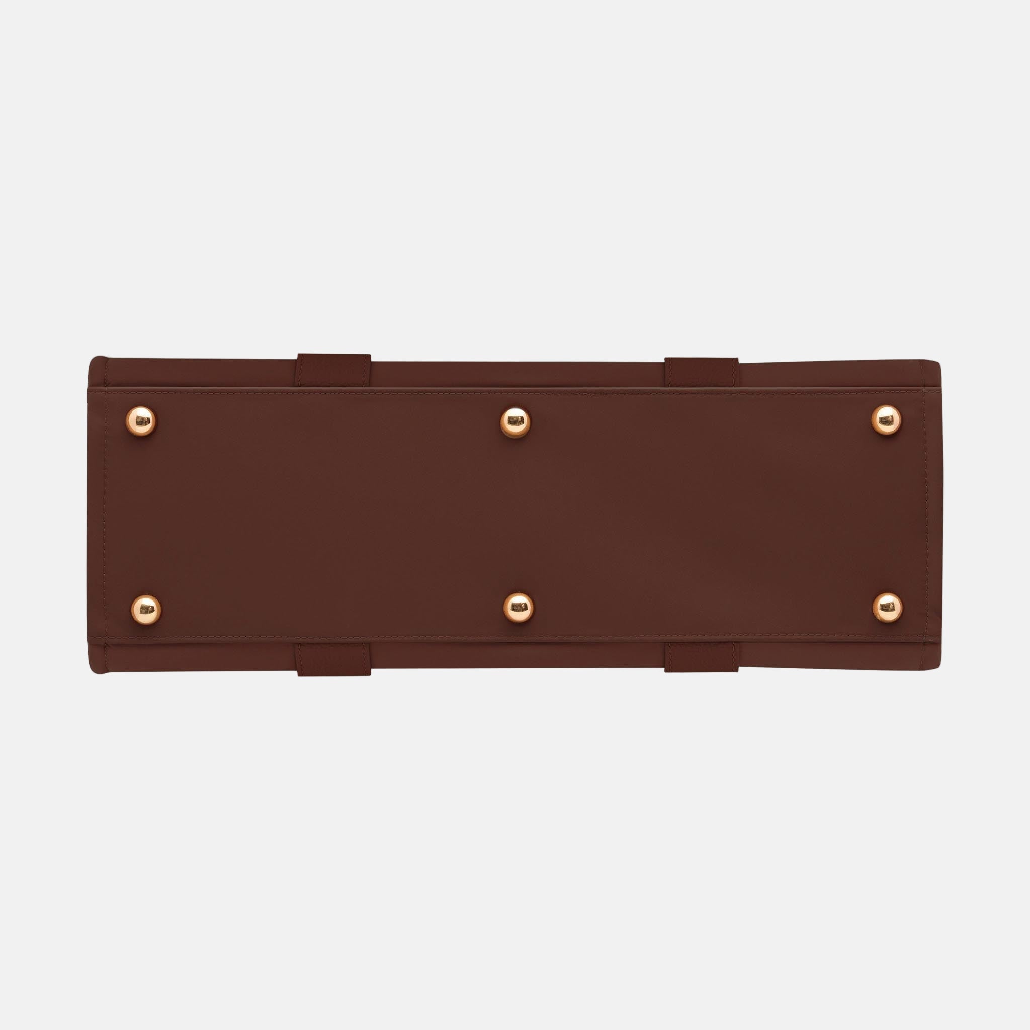 Large Structured Tote Bag in nylon with leather - Chocolate