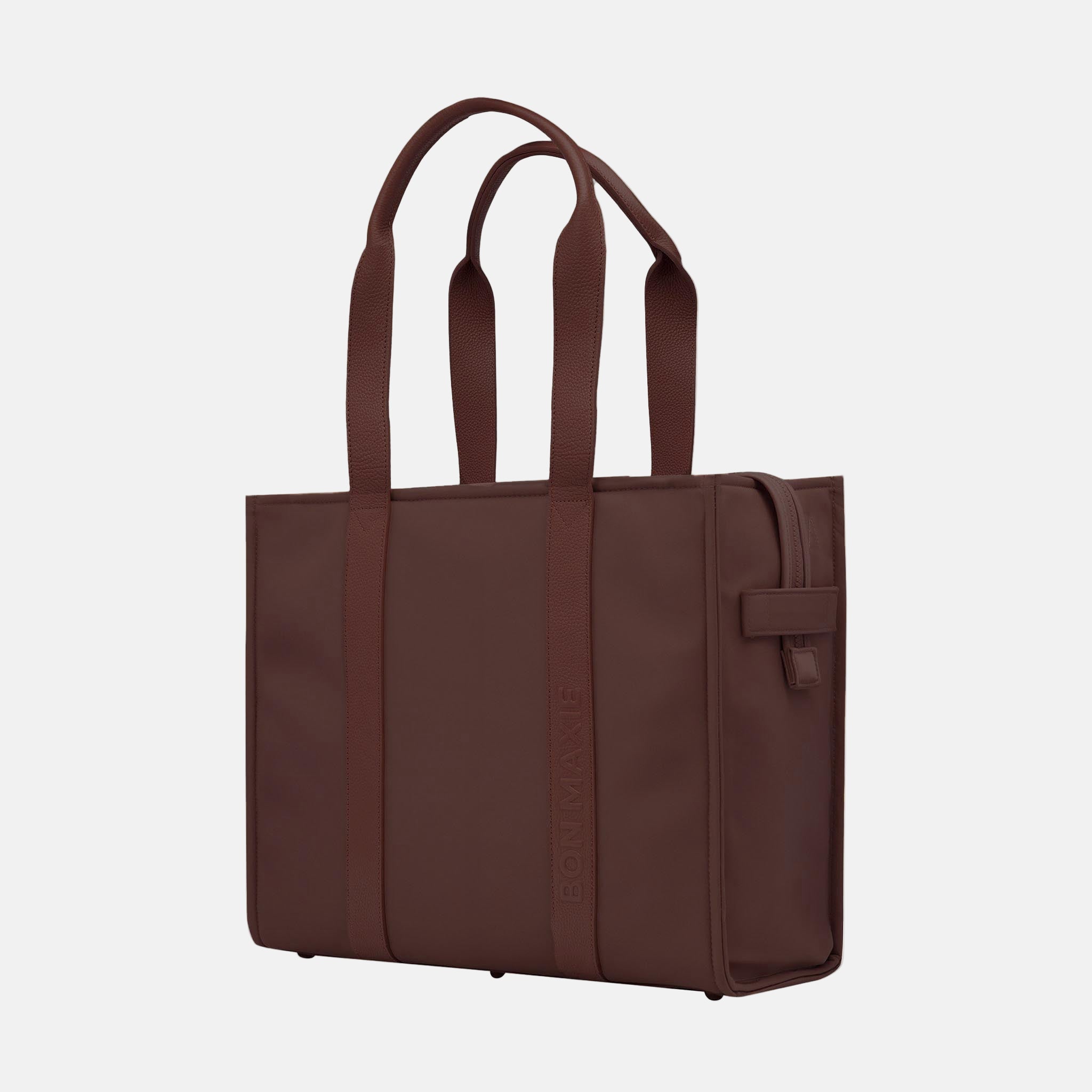 Large Structured Tote Bag in nylon with leather - Chocolate