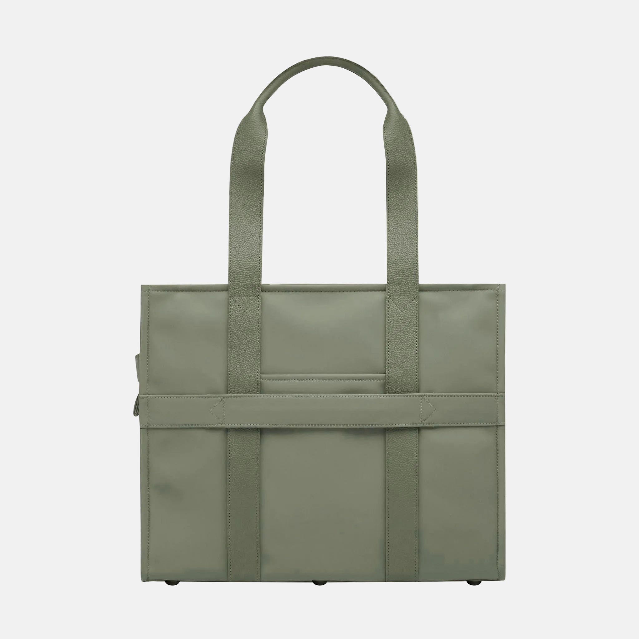 Large Structured Tote Bag in nylon with leather - Sage