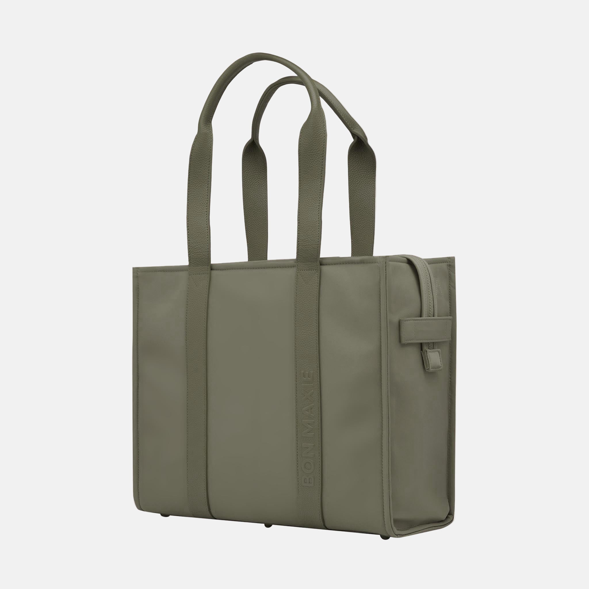 Large Structured Tote Bag in nylon with leather - Sage