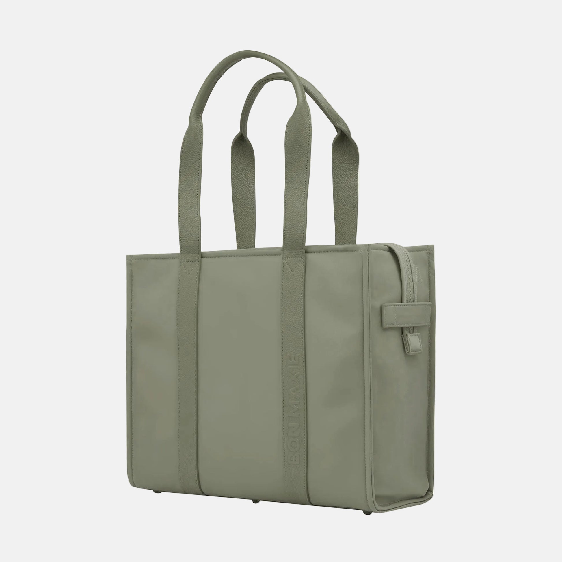 Large Structured Tote Bag in nylon with leather - Sage