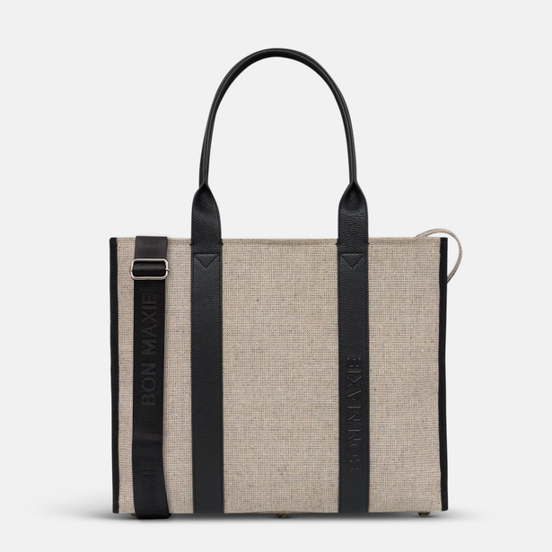 Large Bon Vivant Structured Tote - Jute/Leather - Black