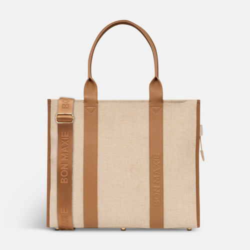 Large Bon Vivant Structured Tote - Jute/Leather  - Tan