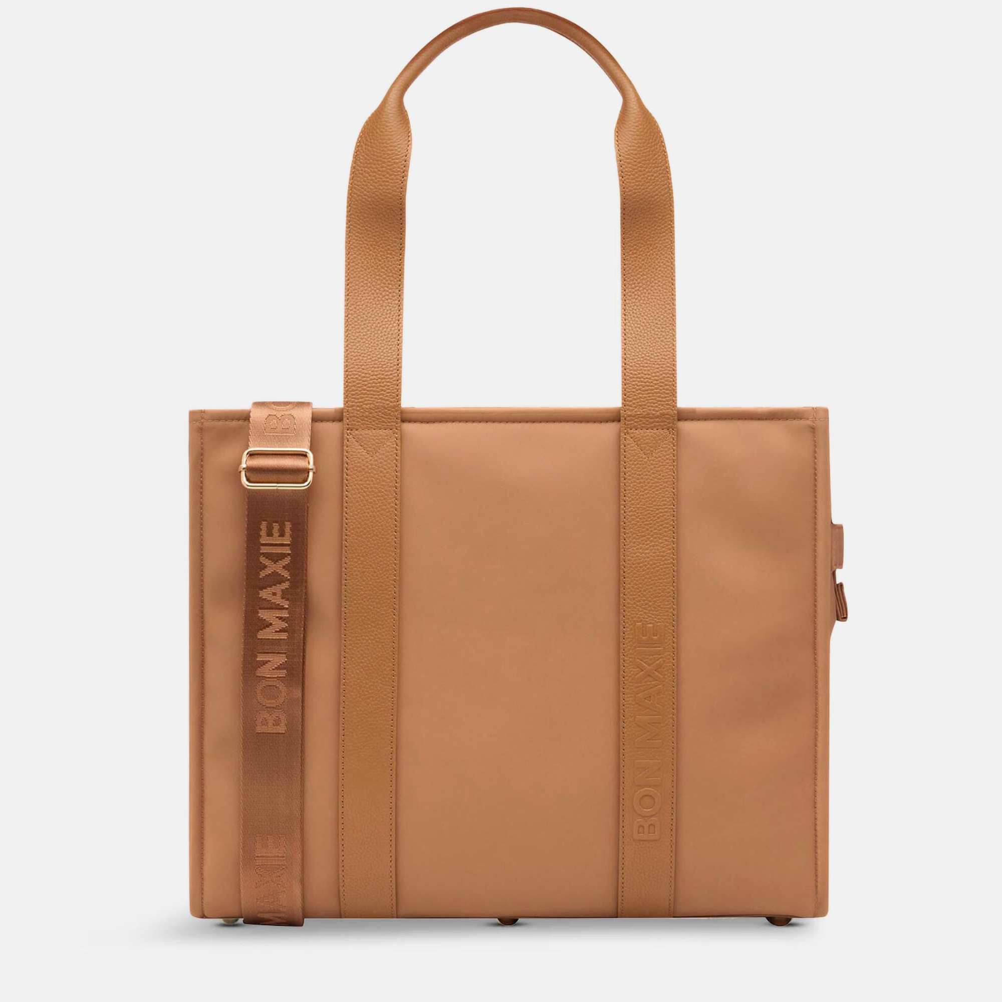 Large Structured Tote Bag in nylon with leather - Tan