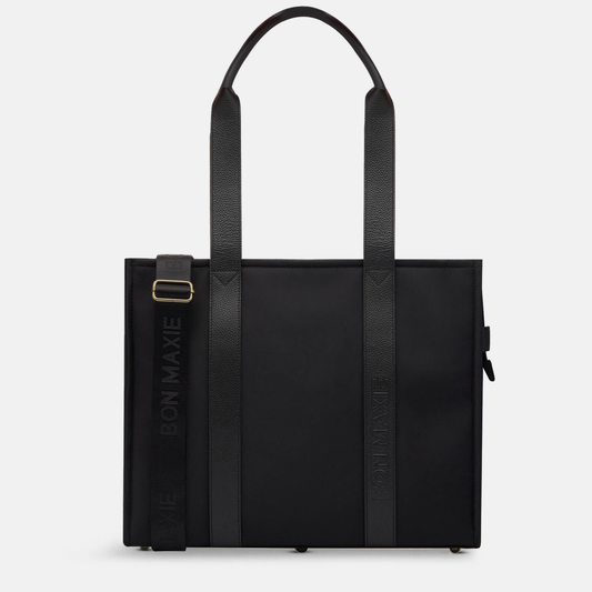 Large Structured Tote - Nylon/Leather - Black