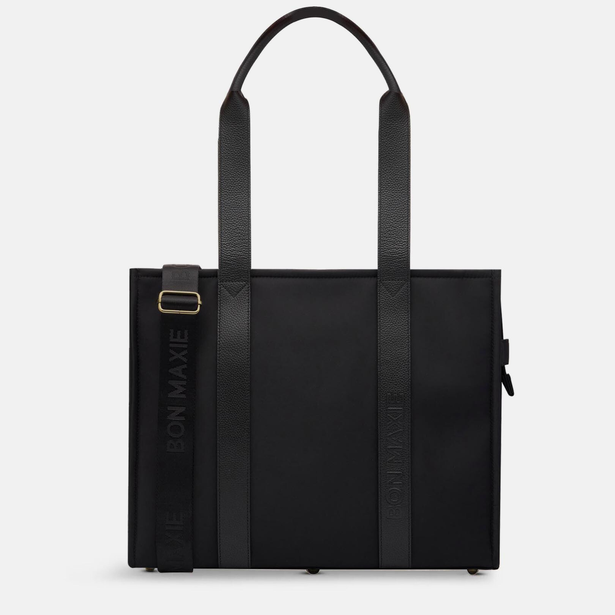 Large Bon Vivant Structured Tote - Nylon/Leather - Black
