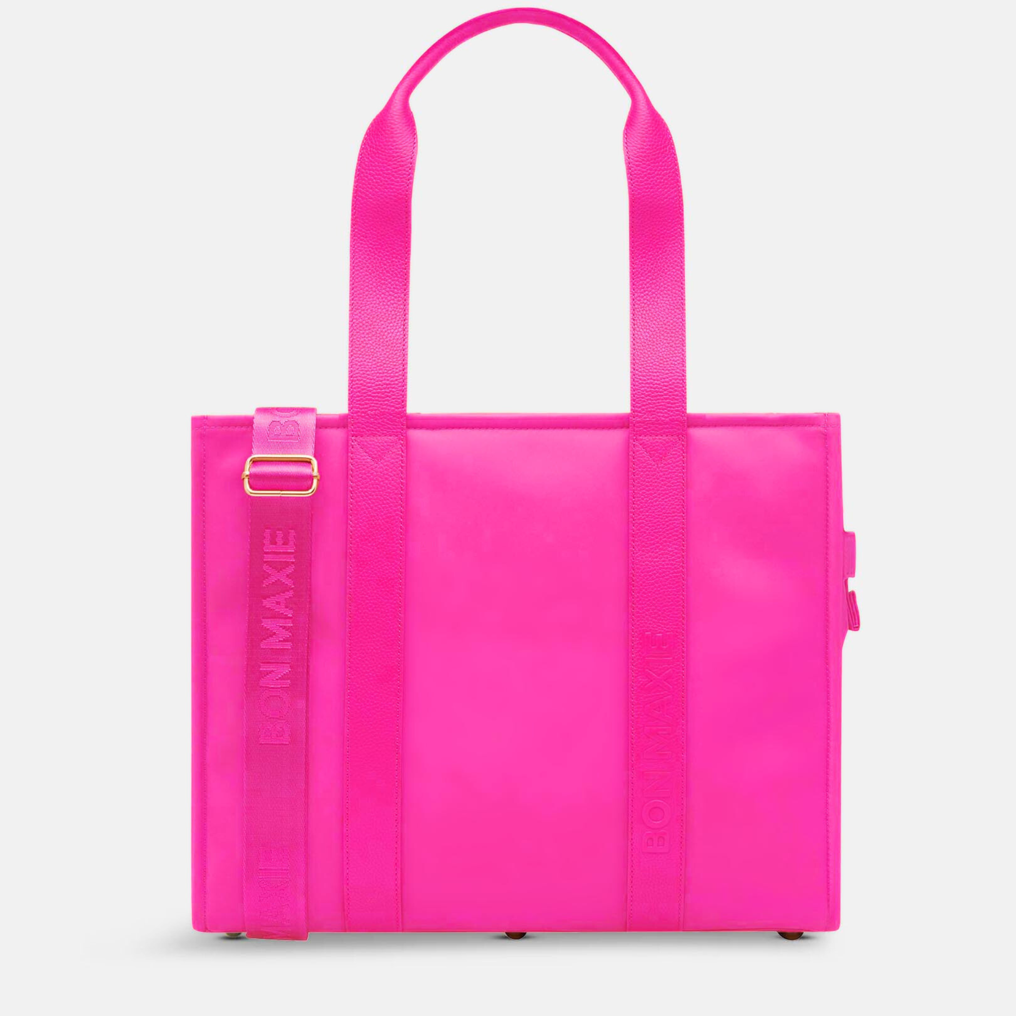 Large Structured Tote Bag in nylon with leather - Neon Pink