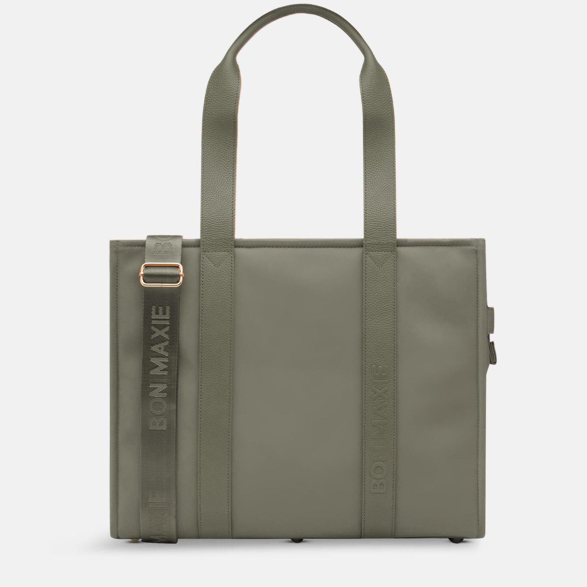Large Structured Tote Bag in nylon with leather - Sage
