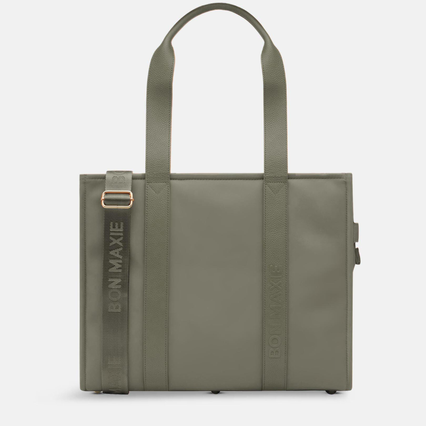 Large Structured Tote Bag in nylon with leather - Sage