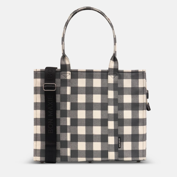 Large Bon Vivant Structured Tote - Black Gingham