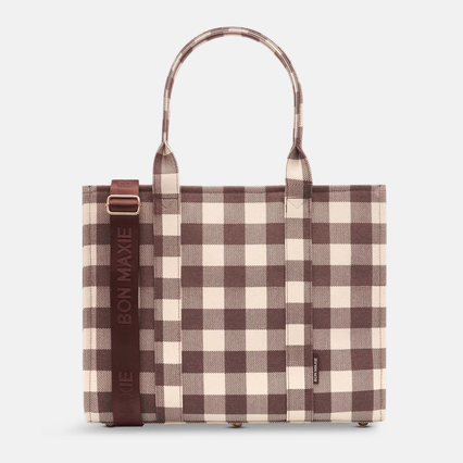 Large Structured Tote Bag in signature coated canvas - Chocolate Gingham