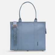Large Structured Tote Bag in signature coated canvas -- Denim Blue