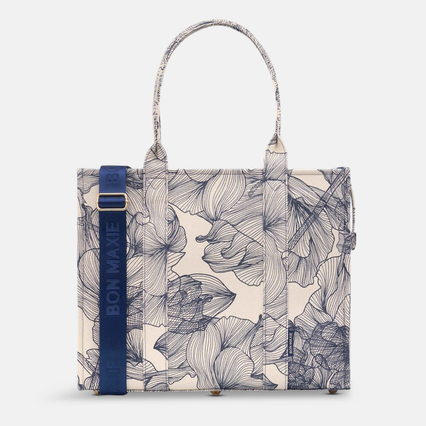Large Structured Tote Bag in coated canvas - Navy Floral