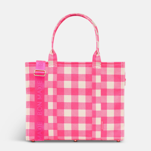 Large Structured Tote - Neon Pink Gingham