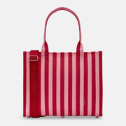 Large Structured Tote Bag in signature coated canvas - Pink/Red Stripe