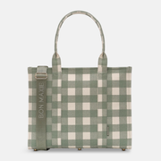 Large Structured Tote Bag in signature coated canvas -- Sage Gingham