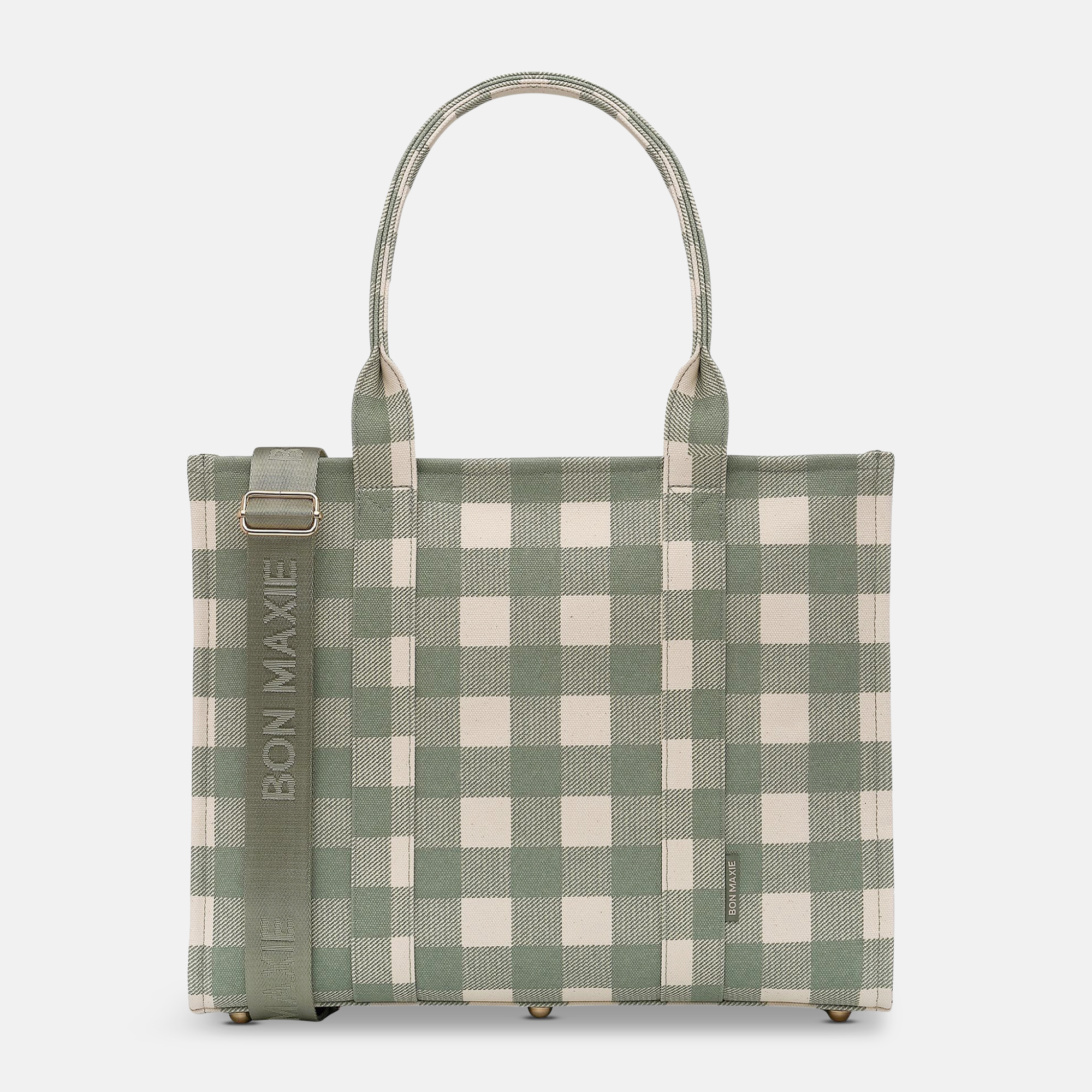Large Structured Tote Bag in signature coated canvas -- Sage Gingham