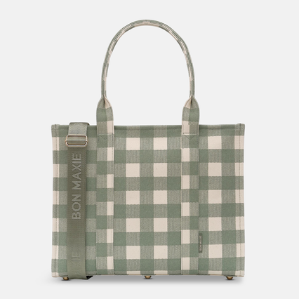 Large Structured Tote Bag in coated canvas - Sage Gingham