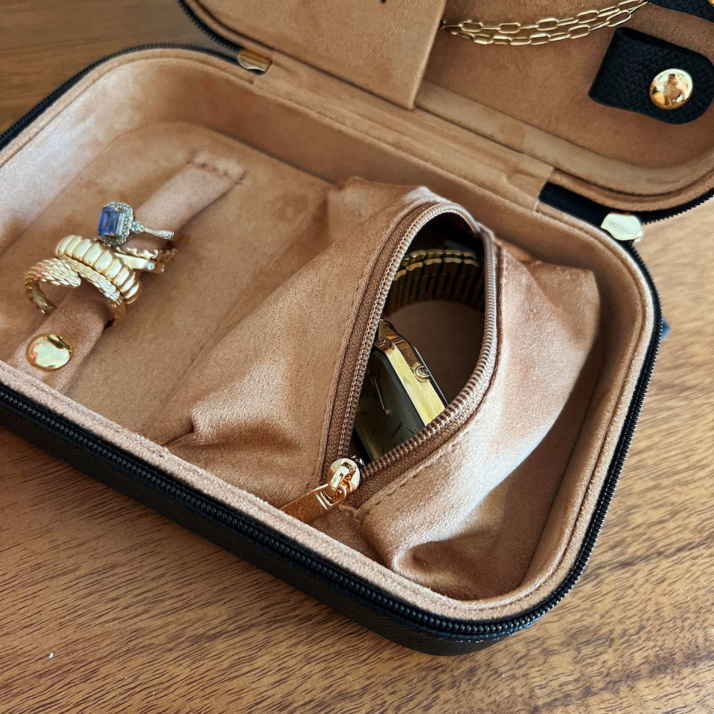 Leather Travel Jewellery Case - Black