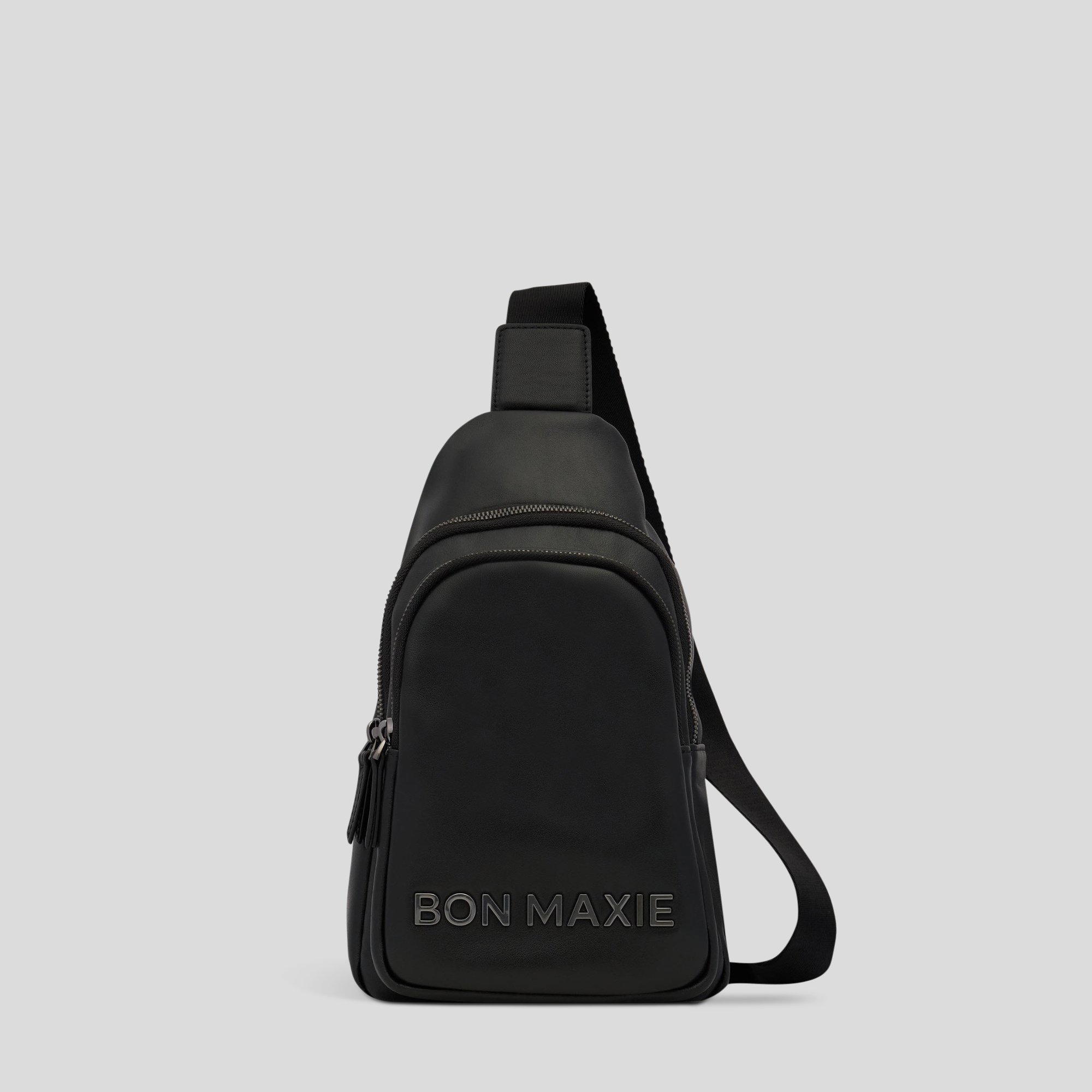 Multiwear Leather Crossbody Sling Bag -- Black Bold Logo