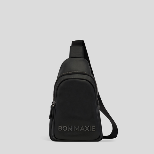 Multiwear Leather Crossbody Sling Bag -- Black Bold Logo