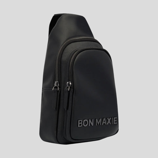 Multiwear Leather Crossbody Sling Bag -- Black Bold Logo