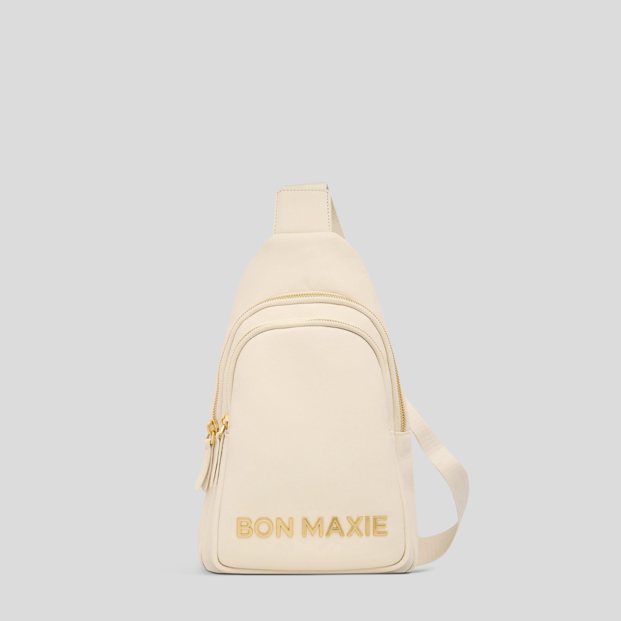 Multiwear Leather Crossbody Sling Bag -- Cream Bold Logo