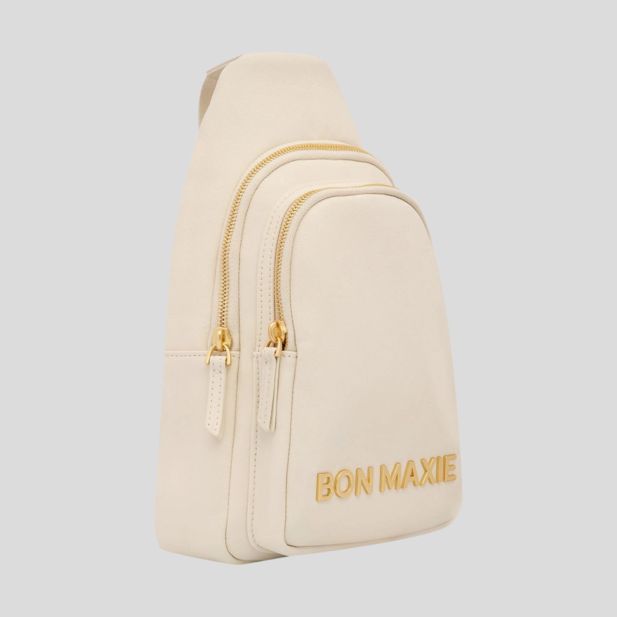Multiwear Leather Crossbody Sling Bag -- Cream Bold Logo