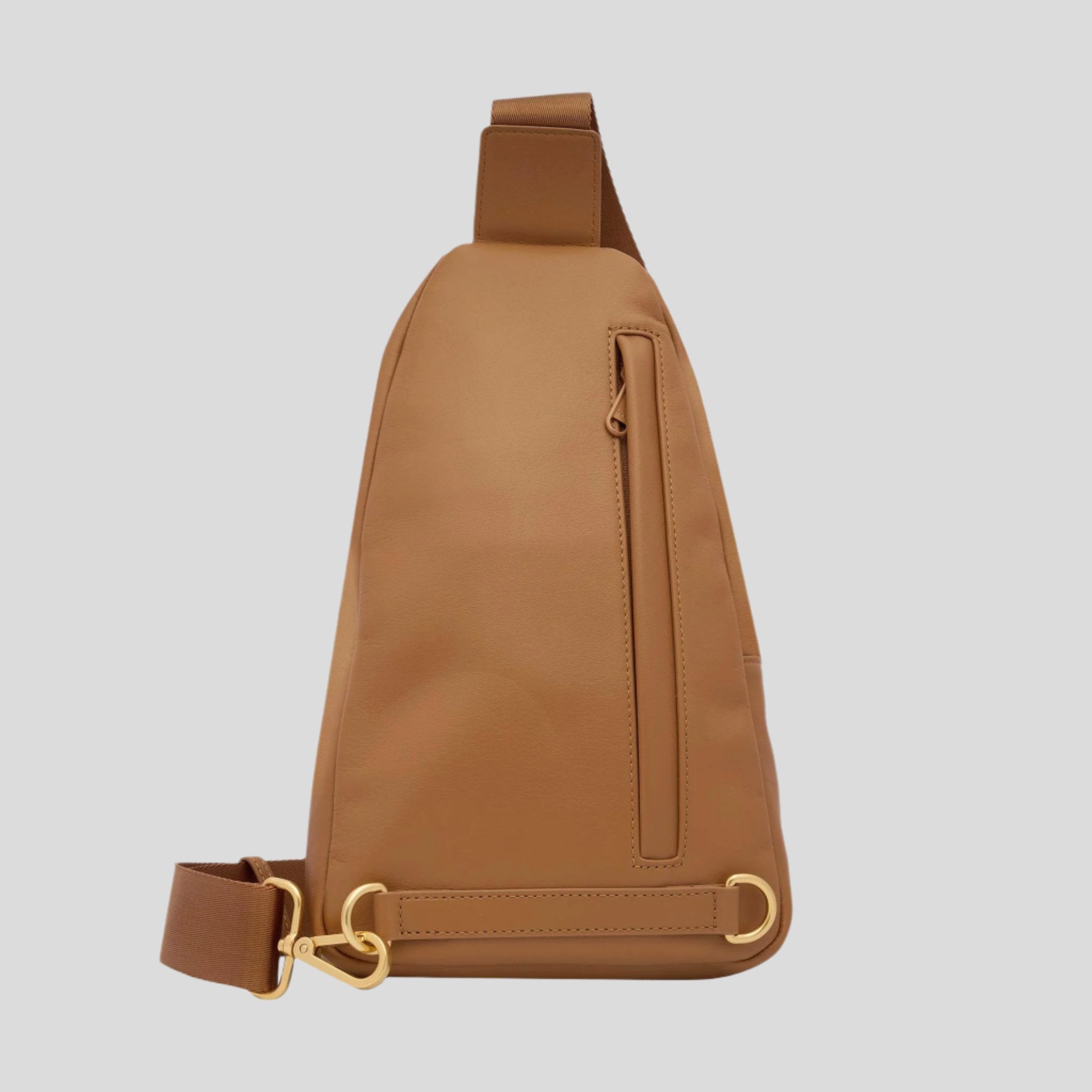Multiwear Leather Crossbody Sling Bag -- Tan Bold Logo
