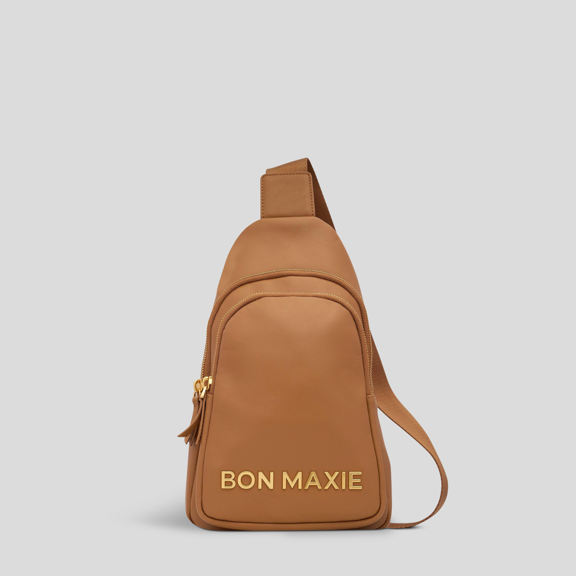 Multiwear Leather Crossbody Sling Bag -- Tan Bold Logo