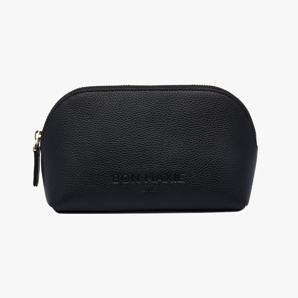 Rounded Leather Cosmetic Case - Black