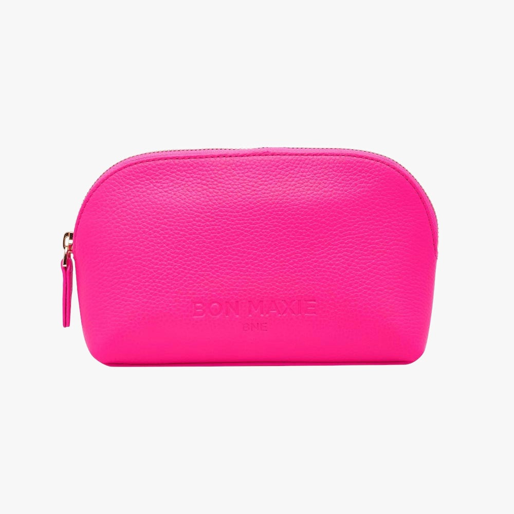 Rounded Leather Cosmetic Case - Neon Pink