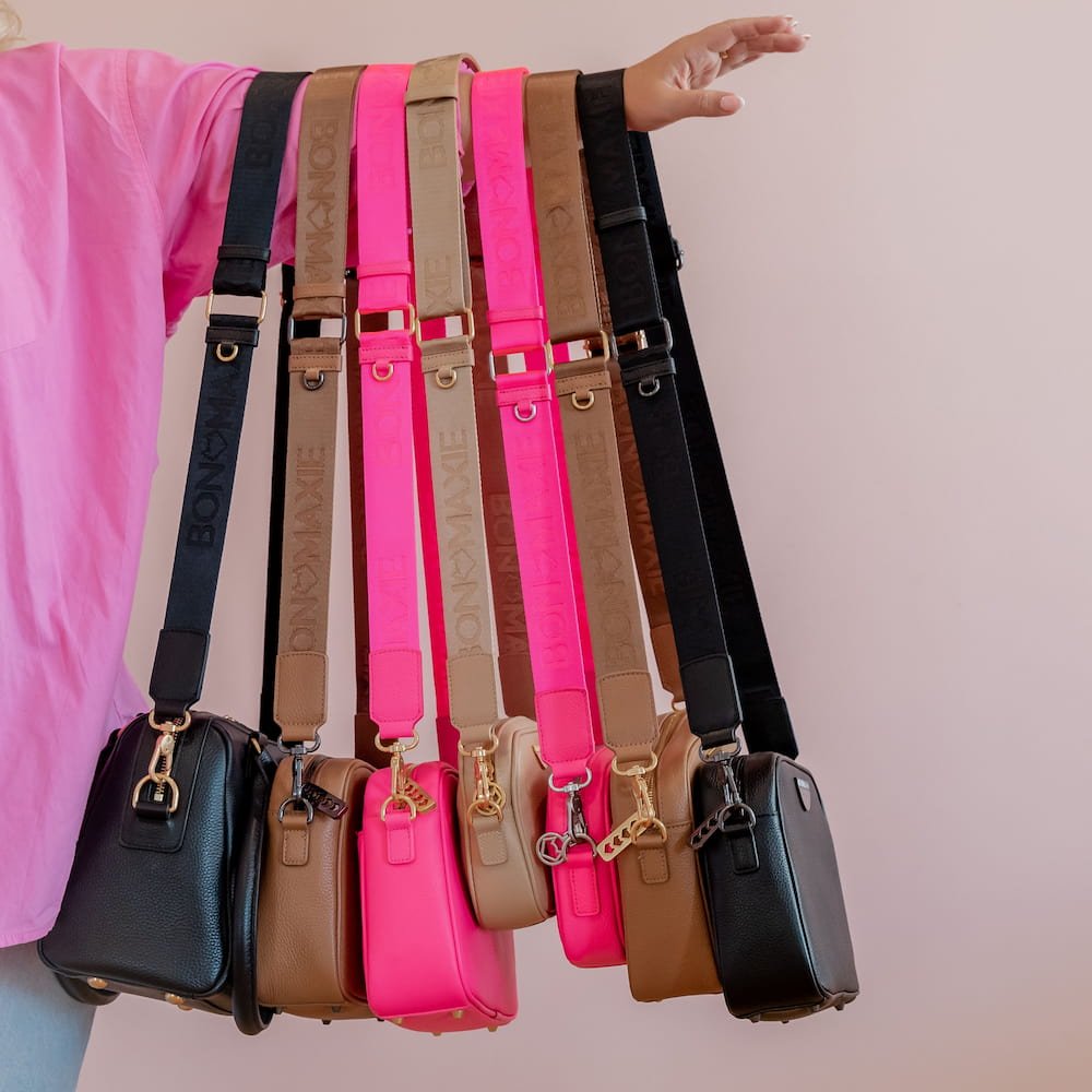 Logo Bag Strap - Neon Pink Bag Straps Brushed Gunmetal