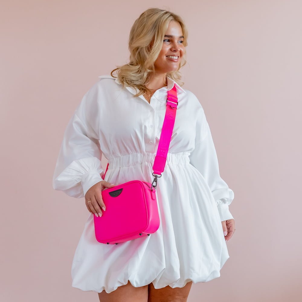 Logo Bag Strap - Neon Pink Bag Straps Brushed Silver