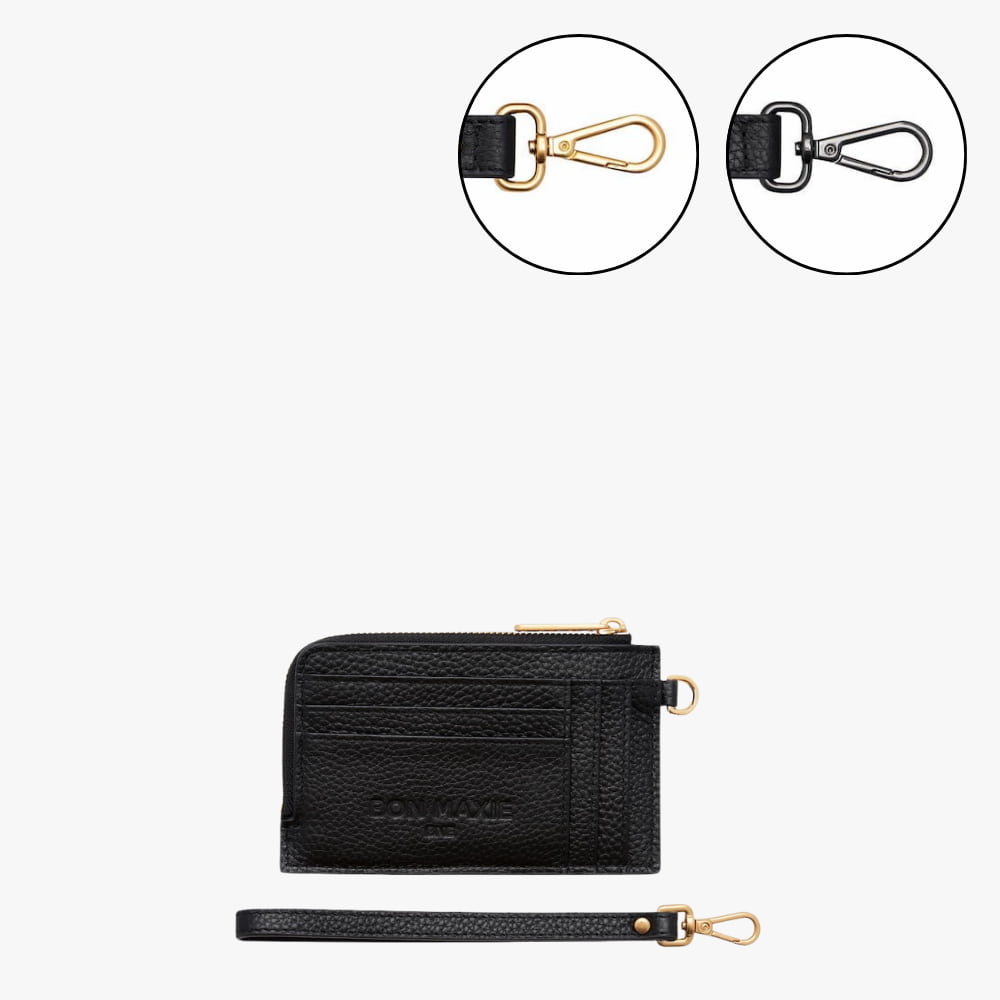 Leather Mini Wallet, Black, Small Zip Compact Slim Wallet | BON MAXIE