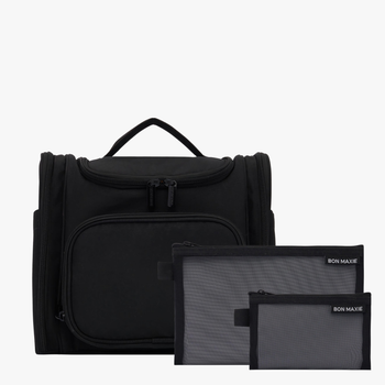 Large Hanging Travel Toiletry Bag + Detachable Pouch - Black