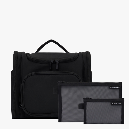 Large Bon Voyage Travel Toiletry Bag + Detachable Pouch - Black