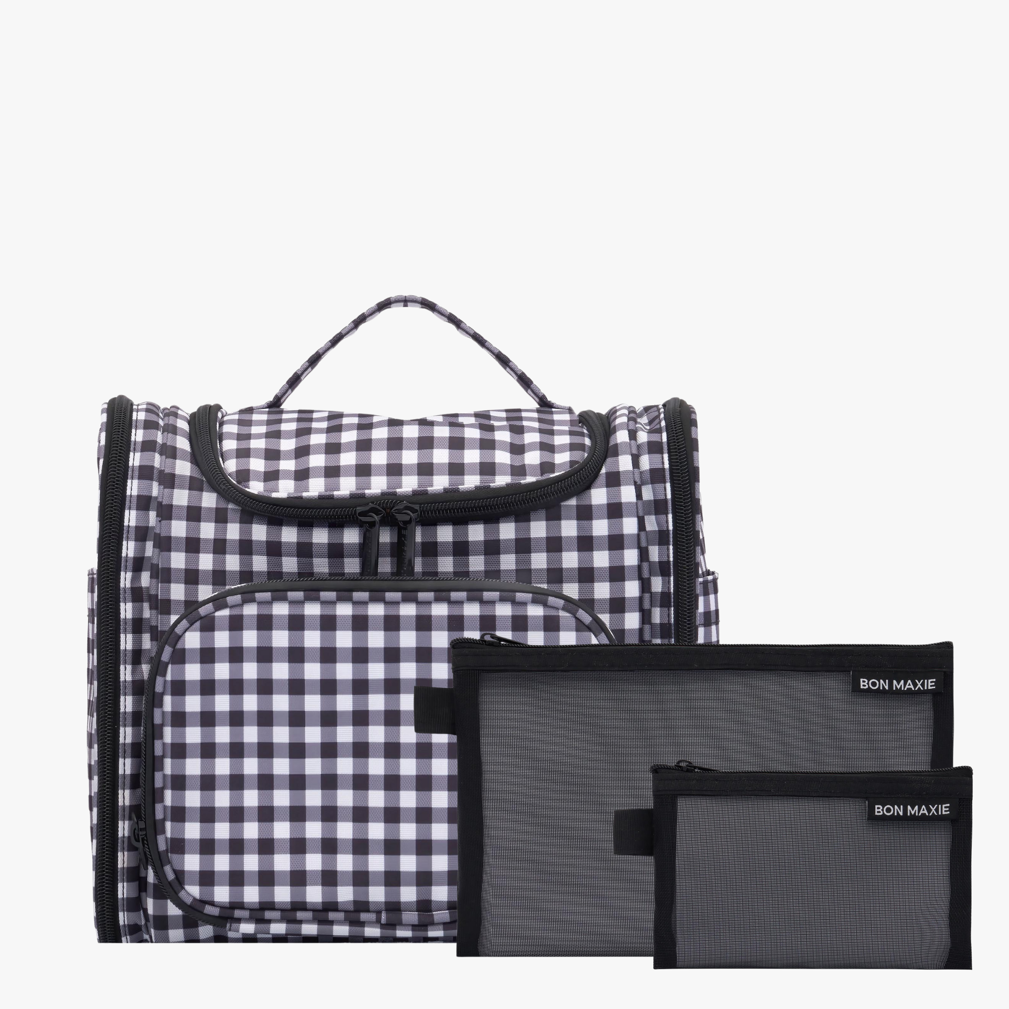 Mega Hanging Toiletry Bag + Day Pouch + Pouch Duo - Black Gingham