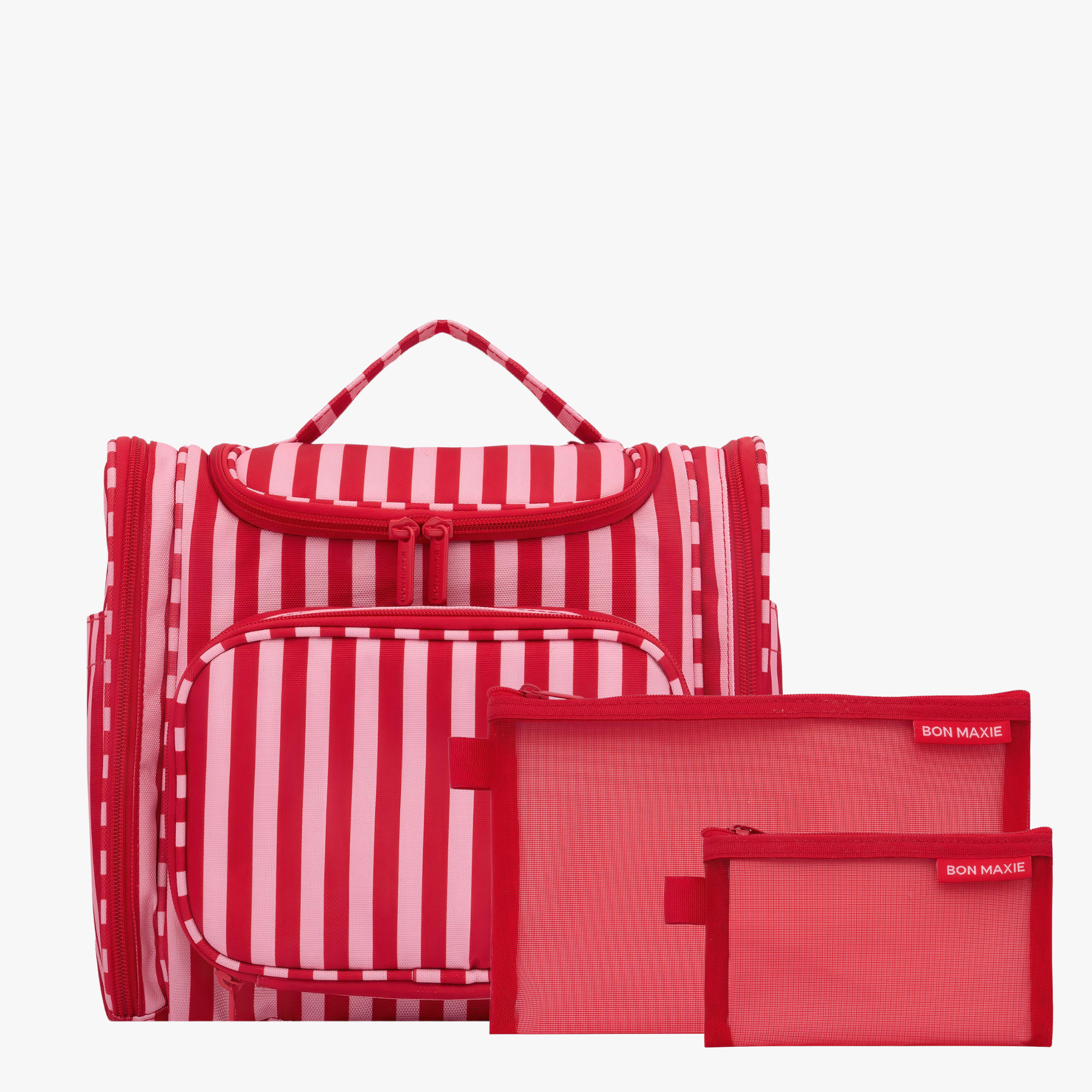 Mega Hanging Toiletry Bag + Day Pouch + Pouch Duo - Pink/Red Stripe