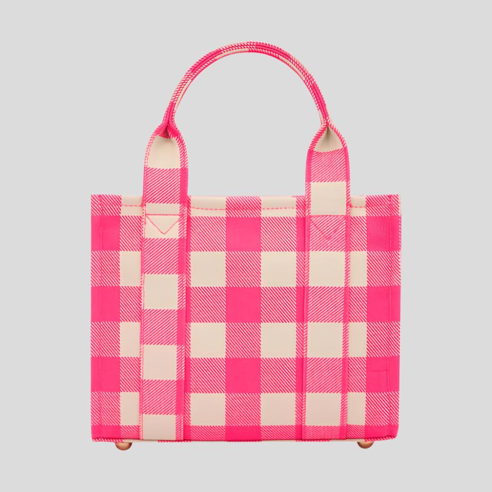 Micro Bon Vivant Structured Tote Bag - Neon Pink Gingham Tote Bag
